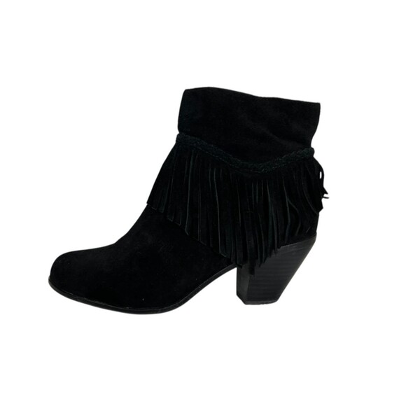 Gianni Bini Fringed Black Suede Ankle Booties Size 6.5 Western Boho Cowgirl - Picture 2 of 11